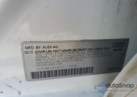 2012 Audi A4 Premium z USA, uszkodzony, nr VIN WAUBFAFL6CA117205